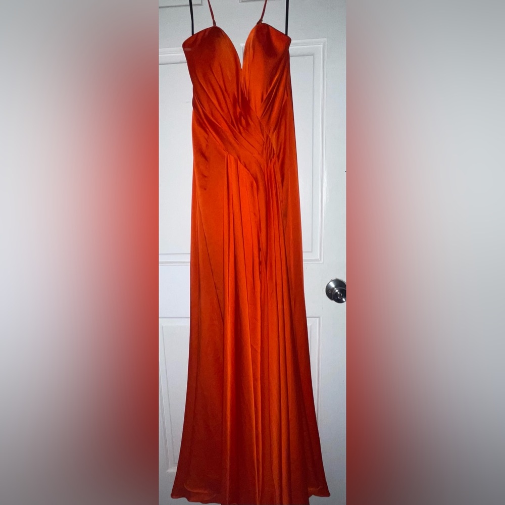 ankle length red dress, skinny straps